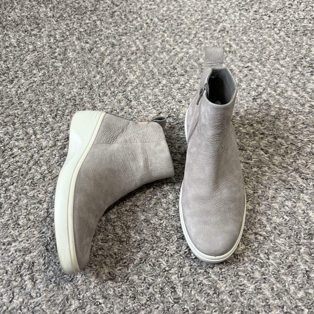Ecco Leather Wedge Sneaker Soft 7 City Boot Ankle Zip Gray Nubuck Womens US 9 - Picture 8 of 8